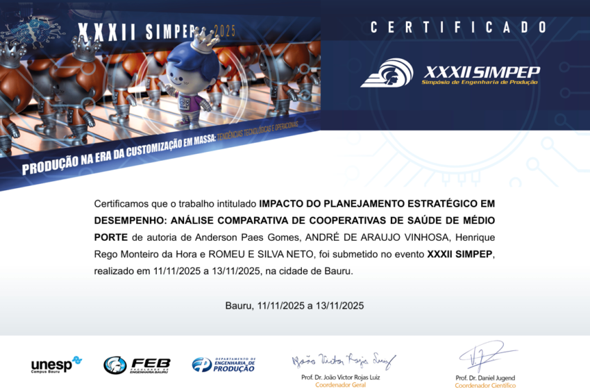 Publico estudo com DOI sobre planejamento estratégico e desempenho em cooperativas de saúde